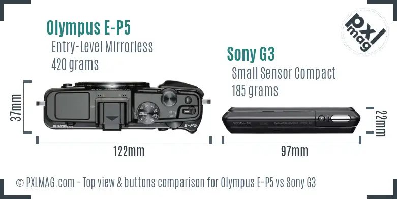 Olympus E-P5 vs Sony G3 top view buttons comparison