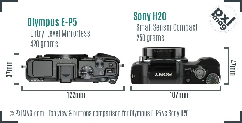 Olympus E-P5 vs Sony H20 top view buttons comparison