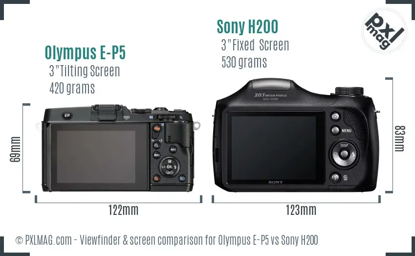 Olympus E-P5 vs Sony H200 Screen and Viewfinder comparison