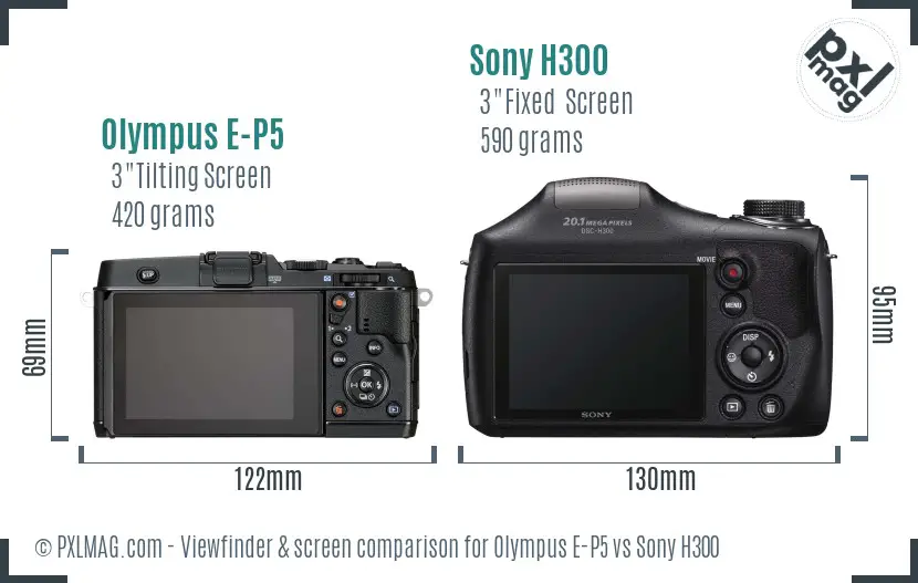 Olympus E-P5 vs Sony H300 Screen and Viewfinder comparison