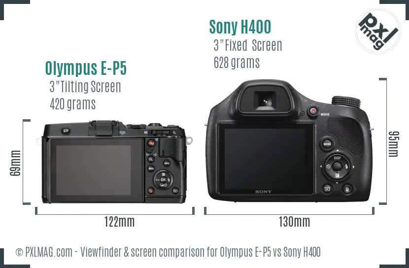 Olympus E-P5 vs Sony H400 Screen and Viewfinder comparison