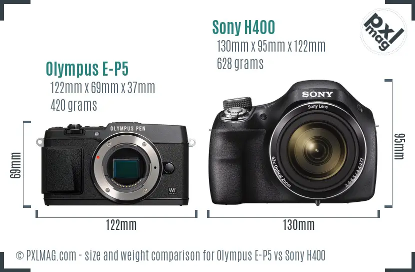 Olympus E-P5 vs Sony H400 size comparison