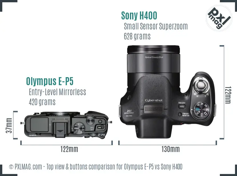 Olympus E-P5 vs Sony H400 top view buttons comparison