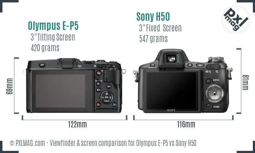 Olympus E-P5 vs Sony H50 Screen and Viewfinder comparison
