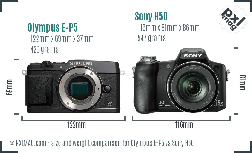 Olympus E-P5 vs Sony H50 size comparison