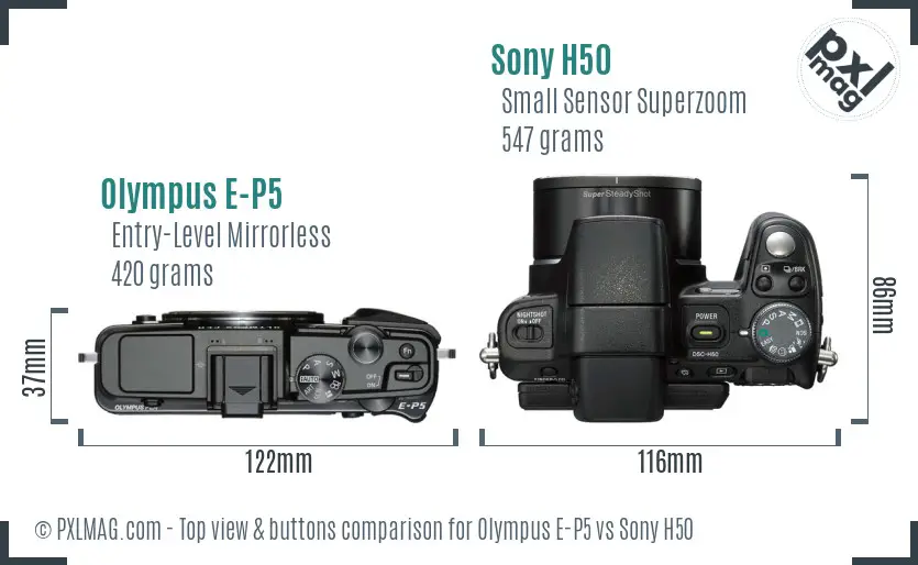 Olympus E-P5 vs Sony H50 top view buttons comparison