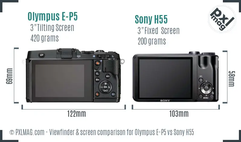 Olympus E-P5 vs Sony H55 Screen and Viewfinder comparison