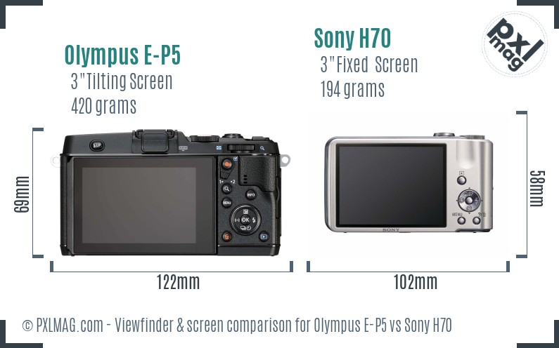 Olympus E-P5 vs Sony H70 Screen and Viewfinder comparison