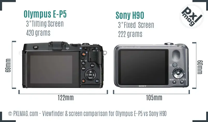Olympus E-P5 vs Sony H90 Screen and Viewfinder comparison