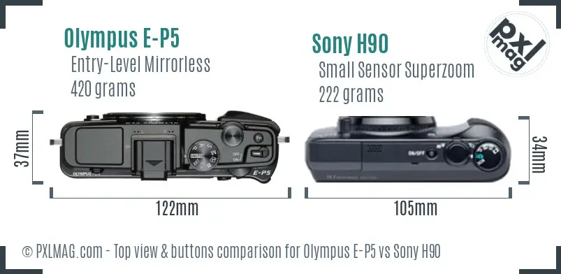 Olympus E-P5 vs Sony H90 top view buttons comparison