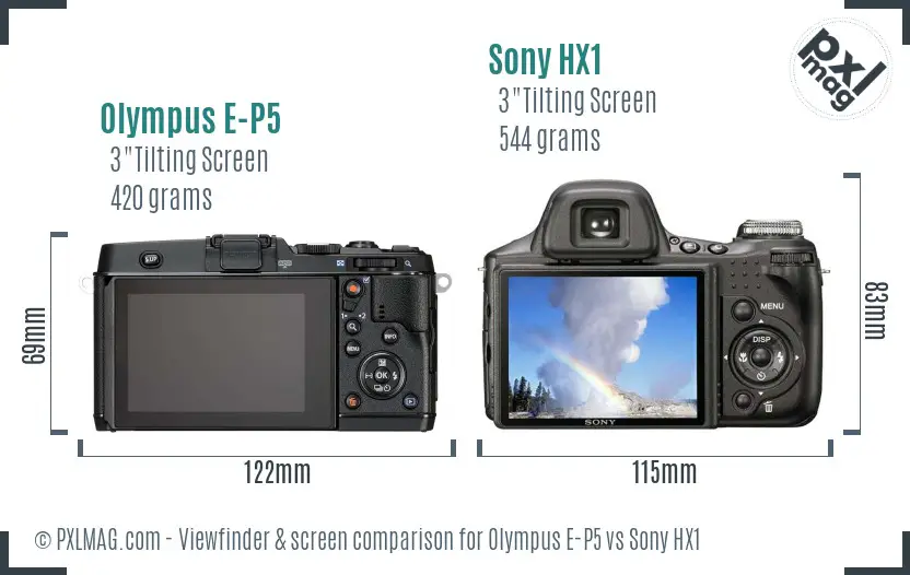 Olympus E-P5 vs Sony HX1 Screen and Viewfinder comparison