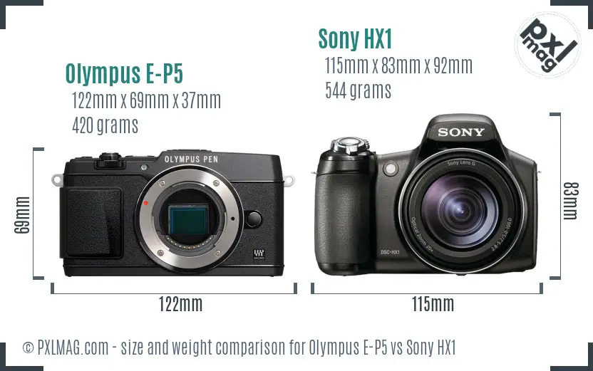 Olympus E-P5 vs Sony HX1 size comparison