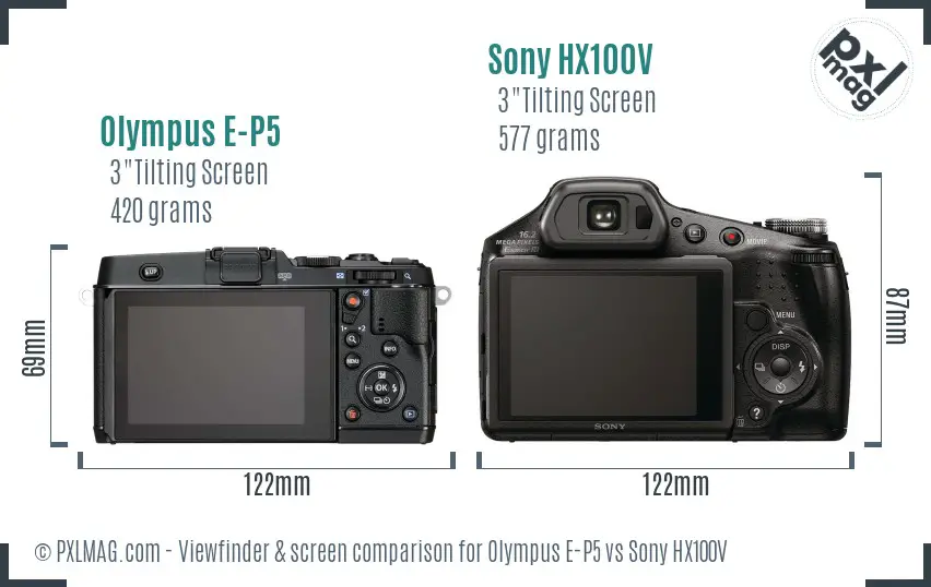 Olympus E-P5 vs Sony HX100V Screen and Viewfinder comparison