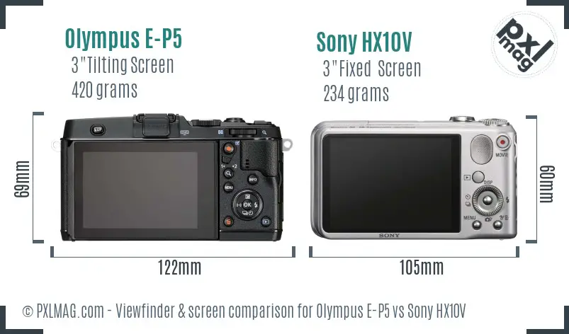 Olympus E-P5 vs Sony HX10V Screen and Viewfinder comparison