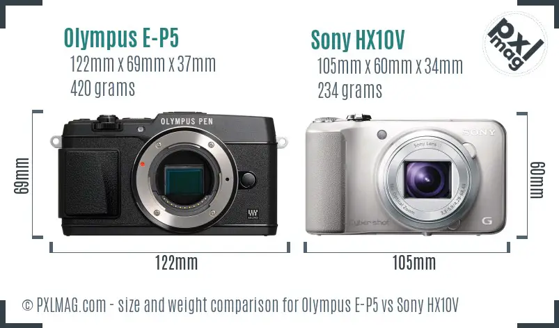 Olympus E-P5 vs Sony HX10V size comparison