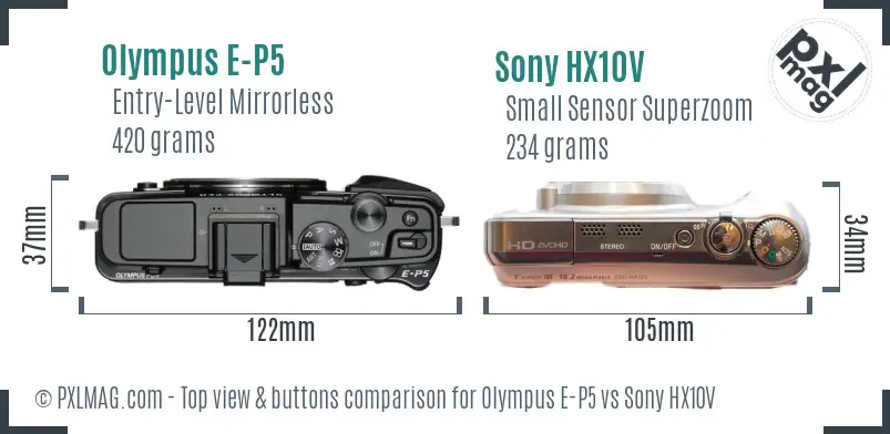 Olympus E-P5 vs Sony HX10V top view buttons comparison