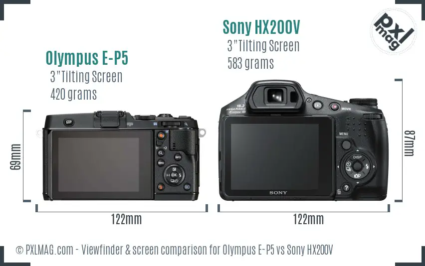 Olympus E-P5 vs Sony HX200V Screen and Viewfinder comparison