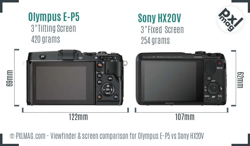Olympus E-P5 vs Sony HX20V Screen and Viewfinder comparison