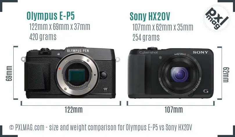 Olympus E-P5 vs Sony HX20V size comparison