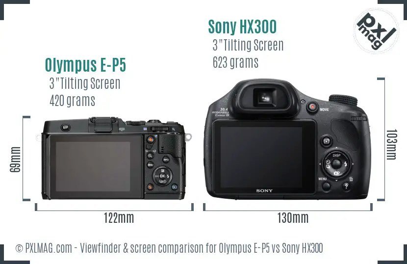 Olympus E-P5 vs Sony HX300 Screen and Viewfinder comparison