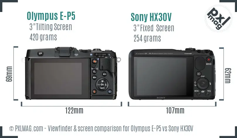 Olympus E-P5 vs Sony HX30V Screen and Viewfinder comparison