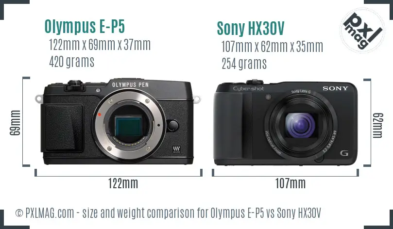 Olympus E-P5 vs Sony HX30V size comparison