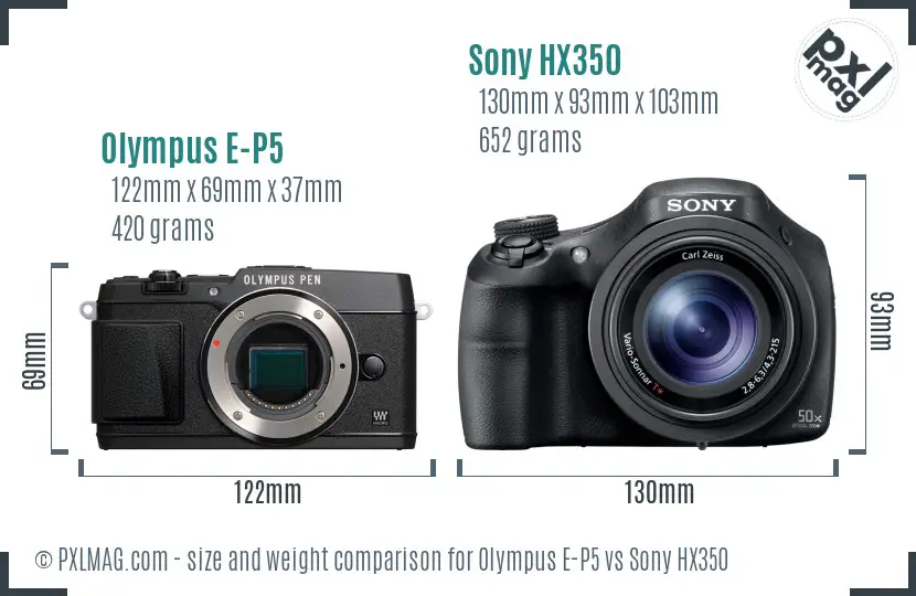 Olympus E-P5 vs Sony HX350 size comparison
