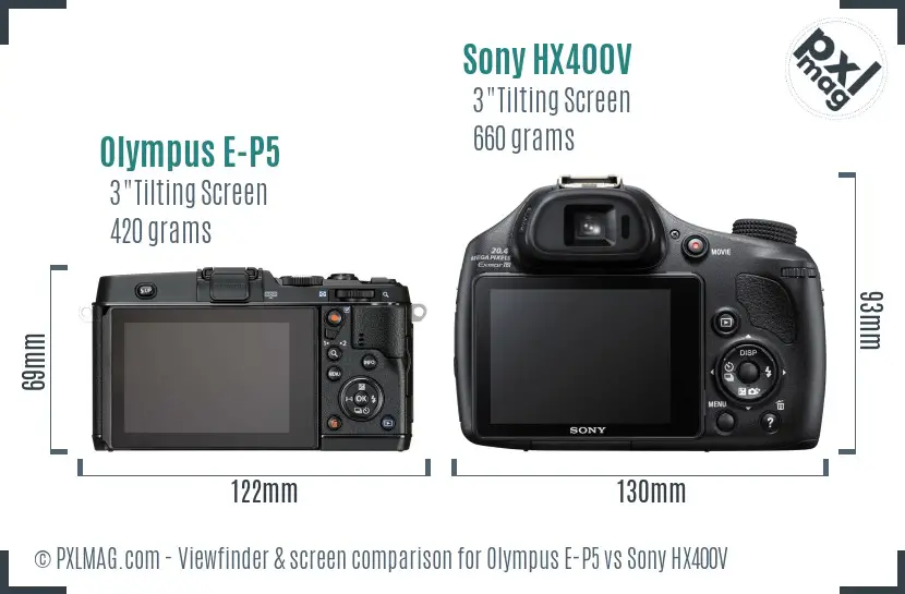 Olympus E-P5 vs Sony HX400V Screen and Viewfinder comparison