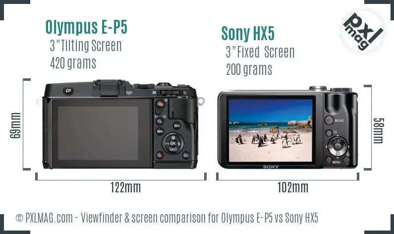 Olympus E-P5 vs Sony HX5 Screen and Viewfinder comparison