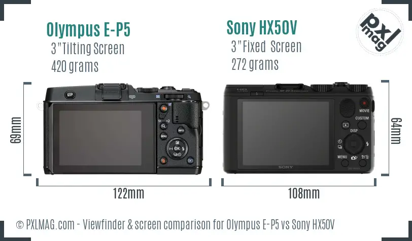 Olympus E-P5 vs Sony HX50V Screen and Viewfinder comparison