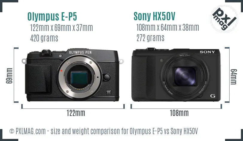 Olympus E-P5 vs Sony HX50V size comparison