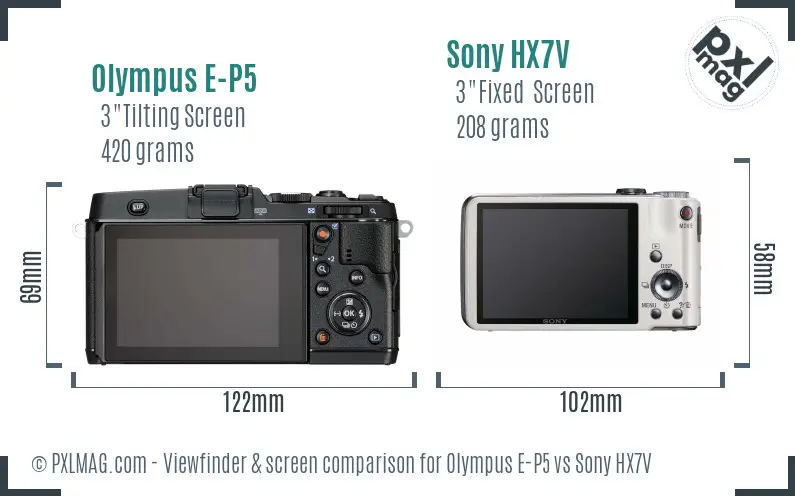 Olympus E-P5 vs Sony HX7V Screen and Viewfinder comparison