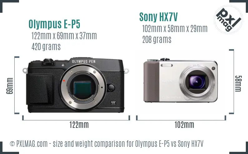 Olympus E-P5 vs Sony HX7V size comparison