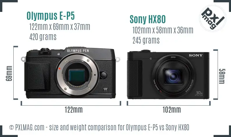 Olympus E-P5 vs Sony HX80 size comparison