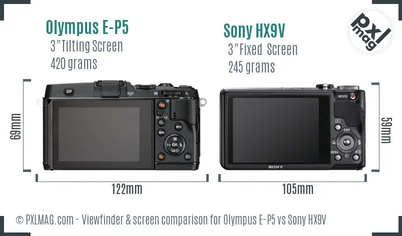 Olympus E-P5 vs Sony HX9V Screen and Viewfinder comparison