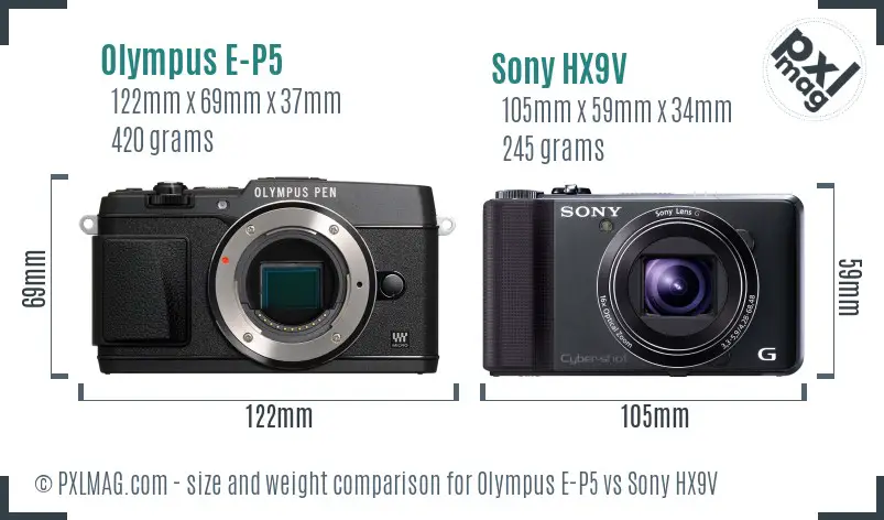 Olympus E-P5 vs Sony HX9V size comparison