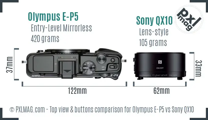 Olympus E-P5 vs Sony QX10 top view buttons comparison