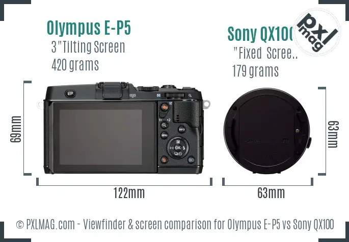 Olympus E-P5 vs Sony QX100 Screen and Viewfinder comparison
