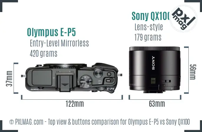 Olympus E-P5 vs Sony QX100 top view buttons comparison