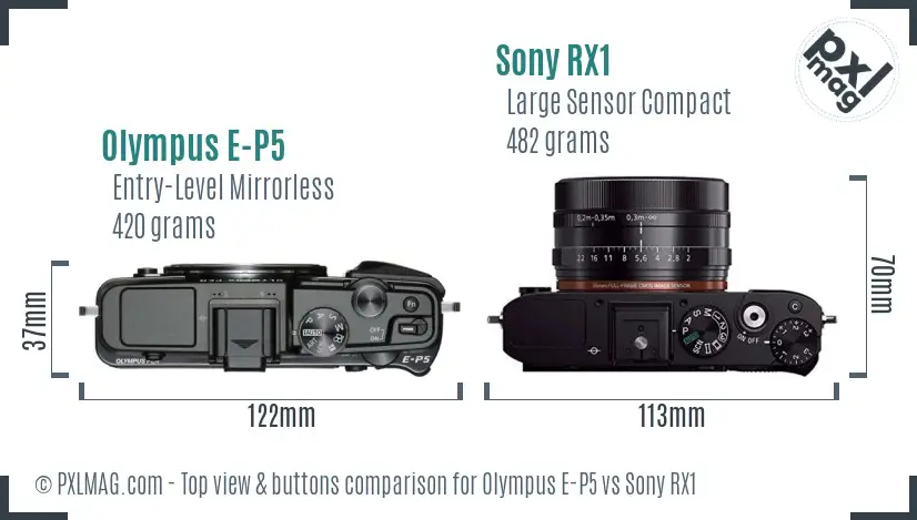 Olympus E-P5 vs Sony RX1 top view buttons comparison