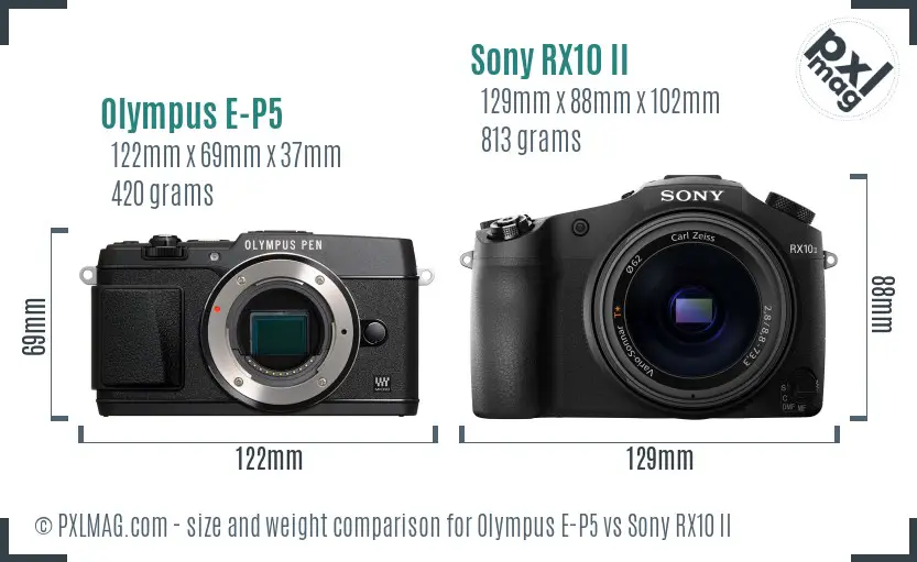 Olympus E-P5 vs Sony RX10 II size comparison