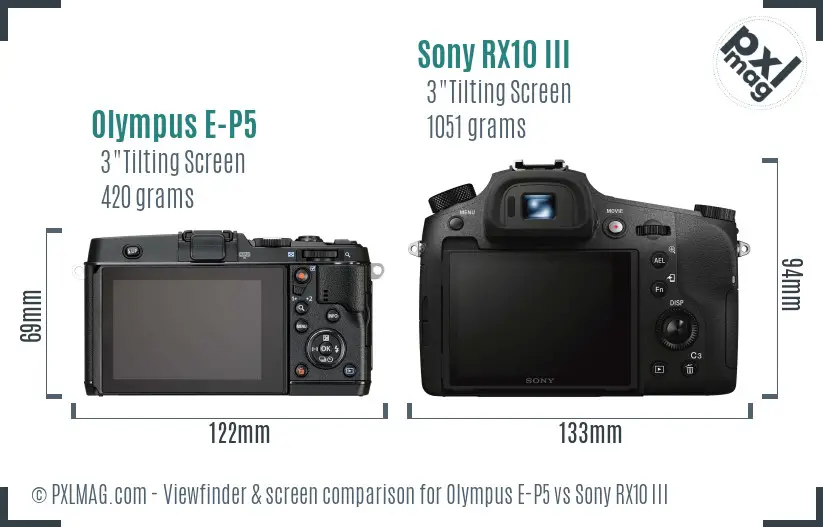 Olympus E-P5 vs Sony RX10 III Screen and Viewfinder comparison