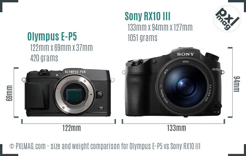 Olympus E-P5 vs Sony RX10 III size comparison