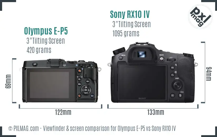 Olympus E-P5 vs Sony RX10 IV Screen and Viewfinder comparison