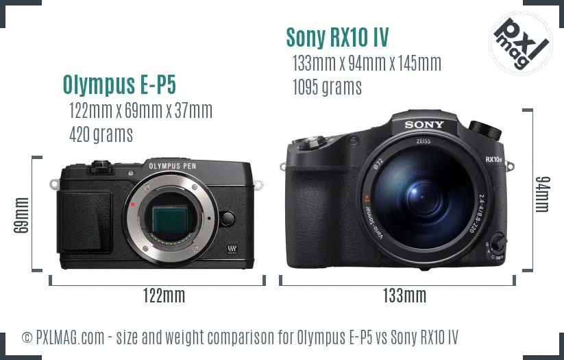 Olympus E-P5 vs Sony RX10 IV size comparison