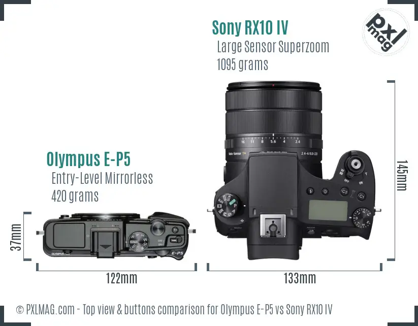 Olympus E-P5 vs Sony RX10 IV top view buttons comparison