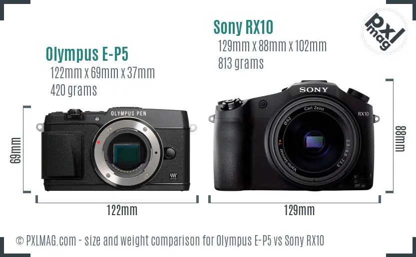 Olympus E-P5 vs Sony RX10 size comparison