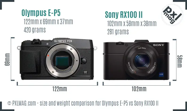 Olympus E-P5 vs Sony RX100 II size comparison