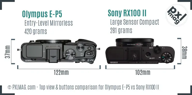 Olympus E-P5 vs Sony RX100 II top view buttons comparison