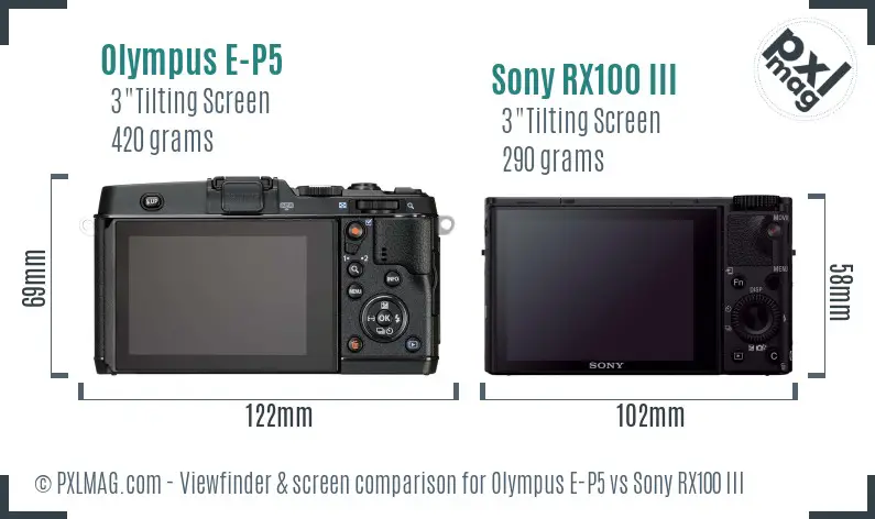 Olympus E-P5 vs Sony RX100 III Screen and Viewfinder comparison